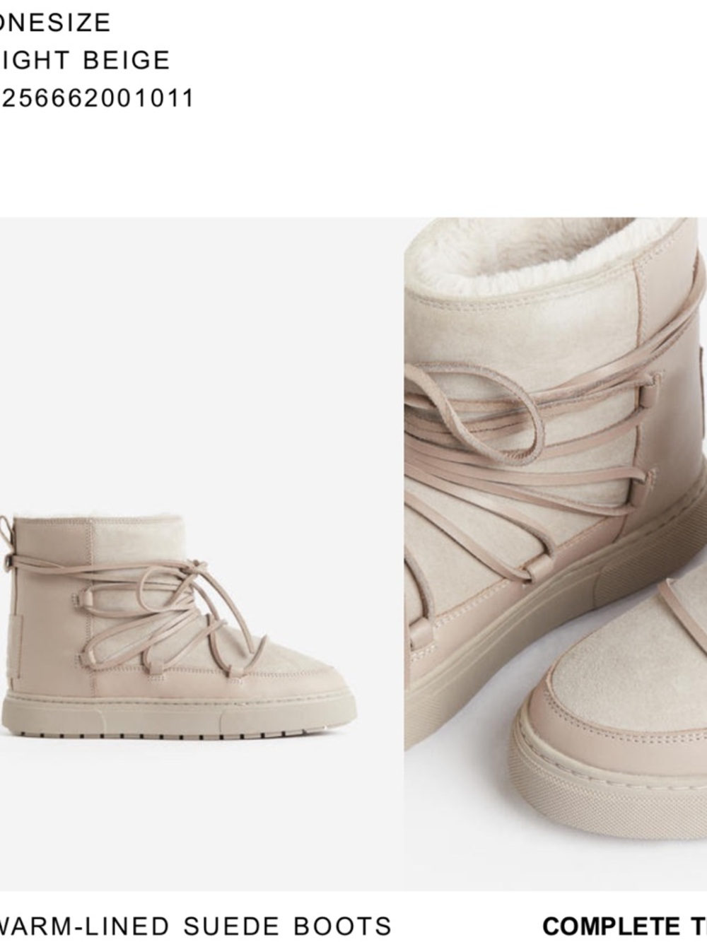 H&M Women's Taupe Faux-Shearling Lace-Up Winter Boots